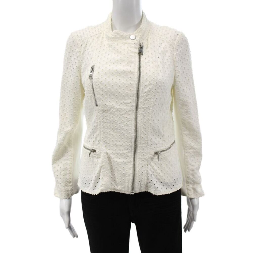 Rebecca Taylor Women Biker Jacket White Cotton Size 6